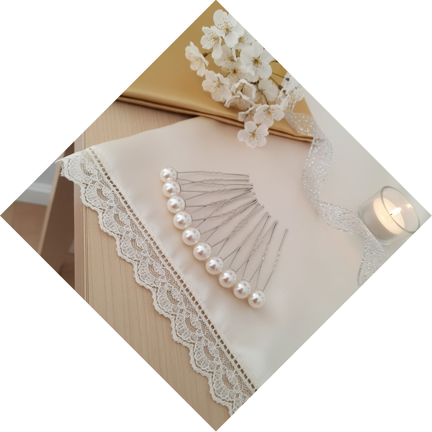 Lot de 10 épingles à chignon – Perles blanches nacrées – Fait main – Image 2