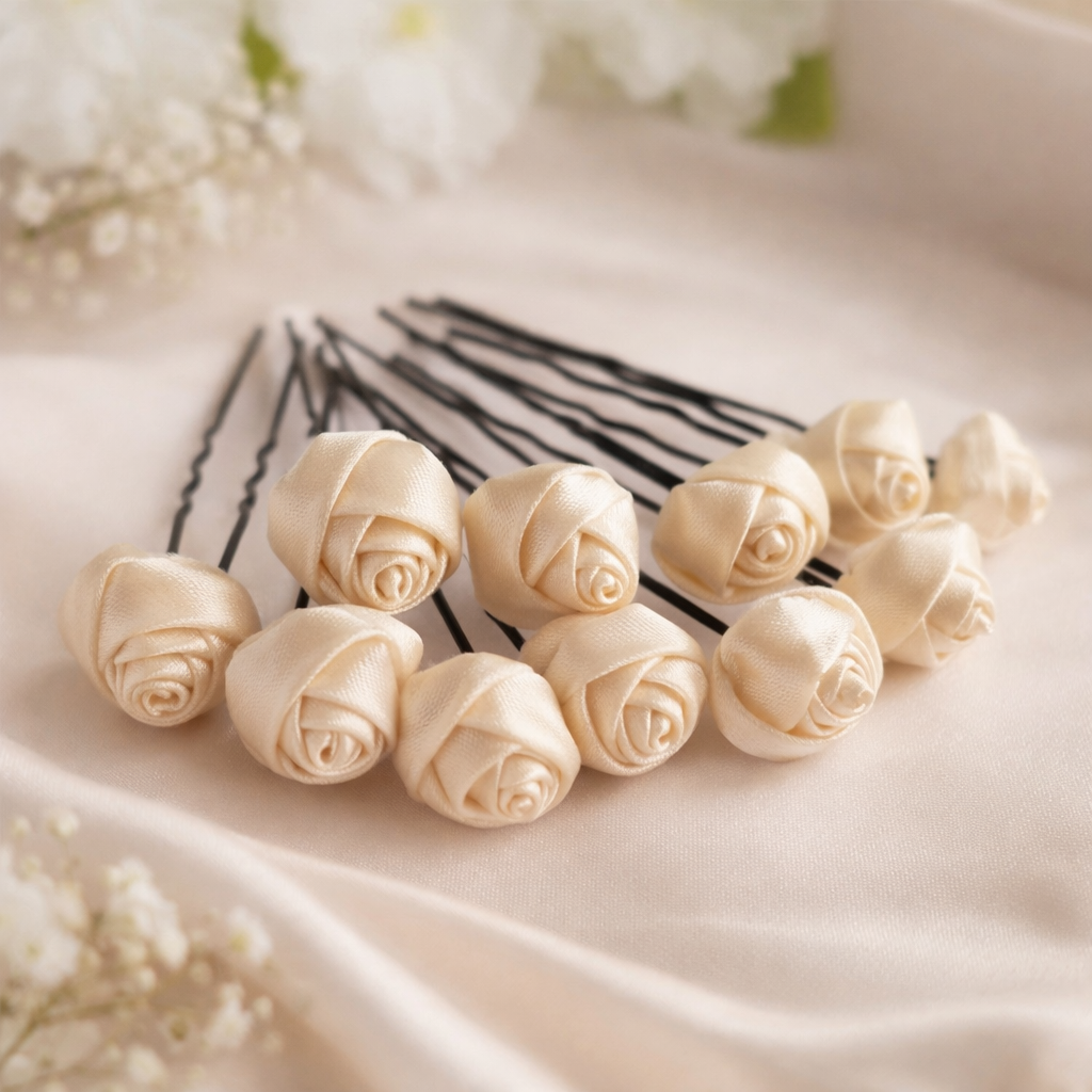 10 Pics à chignon fleurs satin ivoire – mariage et cérémonie – Image 3
